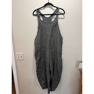 Cynthia Ashby Gray Linen Overalls Jumpsuit Sleeveless Pockets Boho Relaxed Small